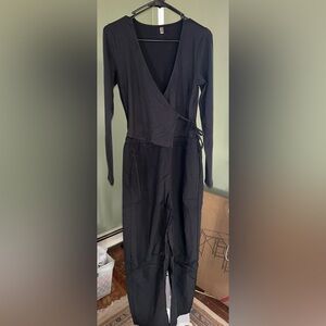 Free People Black Long Sleeve Jumpsuit with wrap top